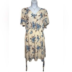 Flying Tomato Plus Size Dress Knee Length Cream Blue Brown Floral 1X 2X 3X